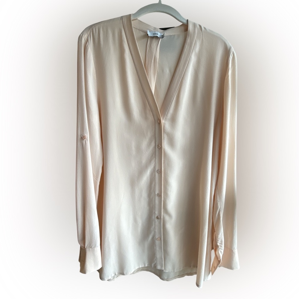 VINCE blush long sleeve silk top Size S